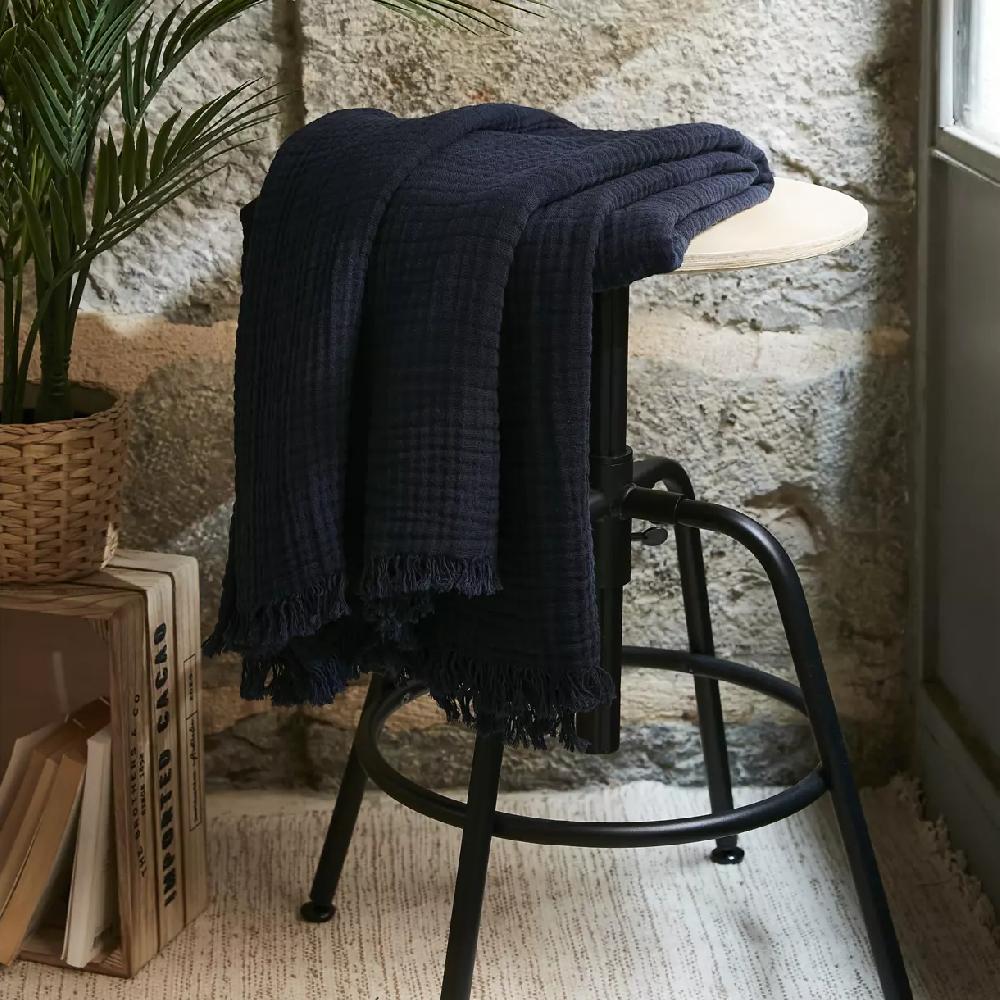 eminza Plaid gaze de coton (130 x 160 cm) Gaïa Bleu nuit
