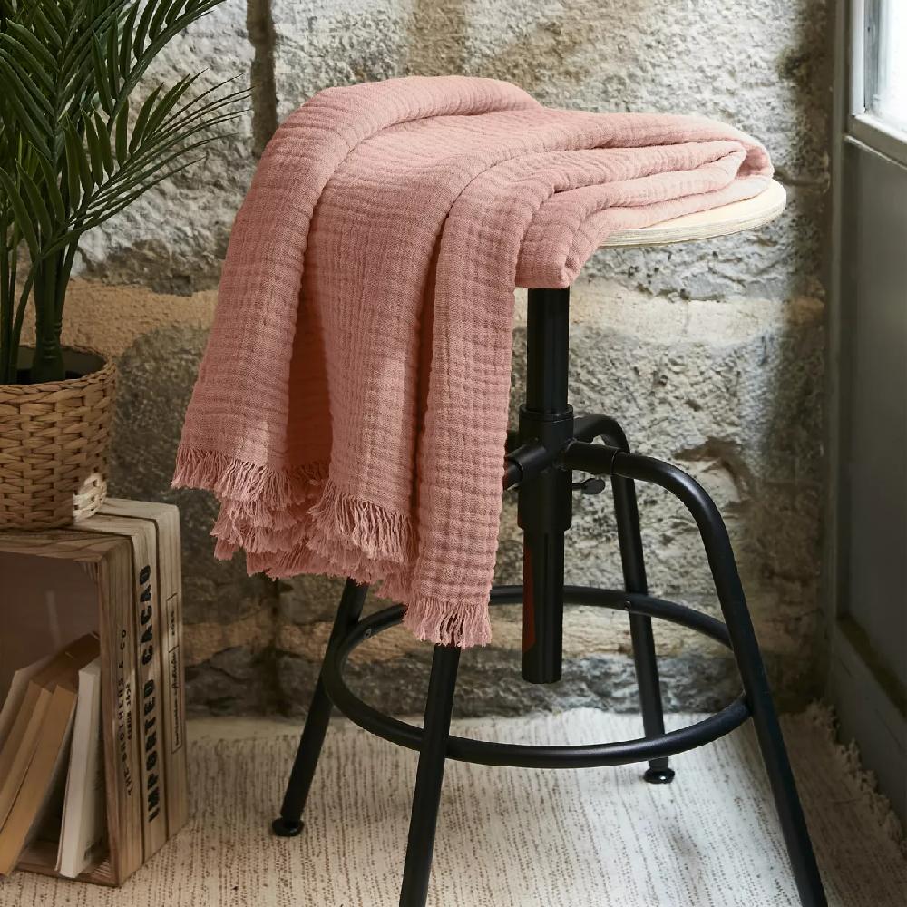 eminza Plaid gaze de coton (130 x 160 cm) Gaïa Rose pêche