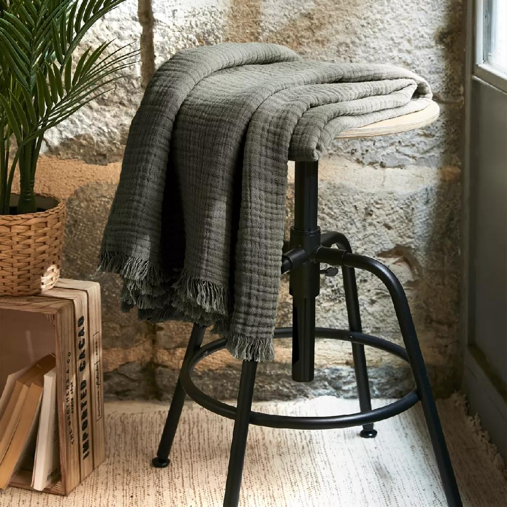 eminza Plaid gaze de coton (130 x 160 cm) Gaïa Vert romarin