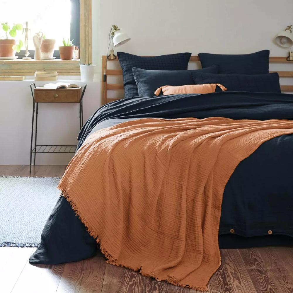 eminza Plaid gaze de coton (180 x 220 cm) Gaïa Abricot