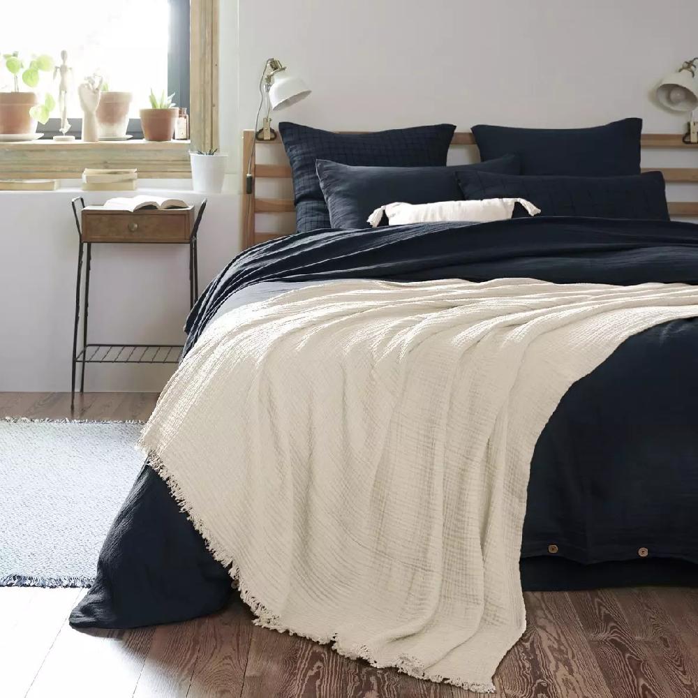 eminza Plaid gaze de coton (180 x 220 cm) Gaïa Beige pampa