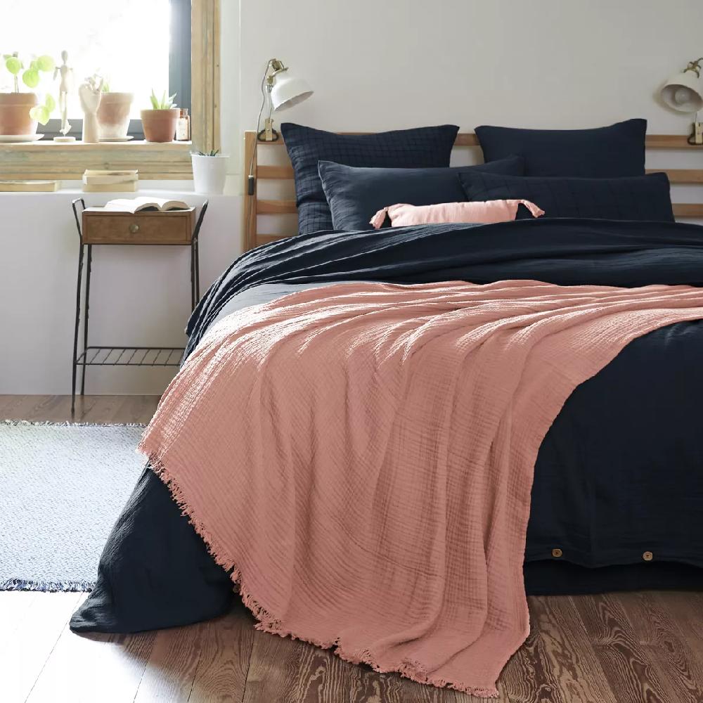 eminza Plaid gaze de coton (180 x 220 cm) Gaïa Rose pêche