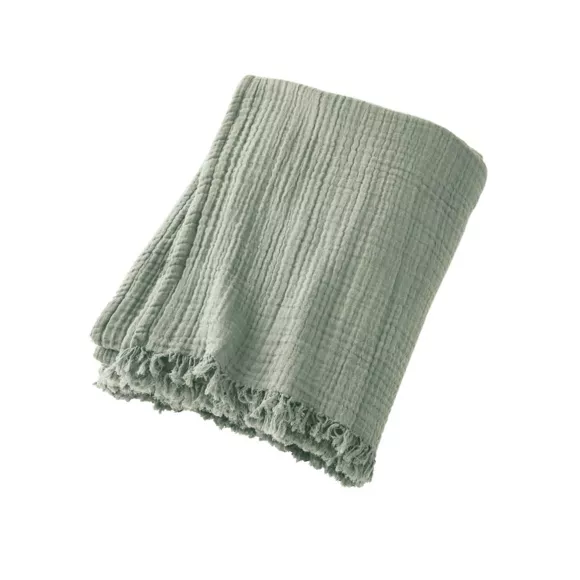 Eminza Plaid Gaze De Coton (180 X 220 Cm) Gaïa Vert Eucalyptus