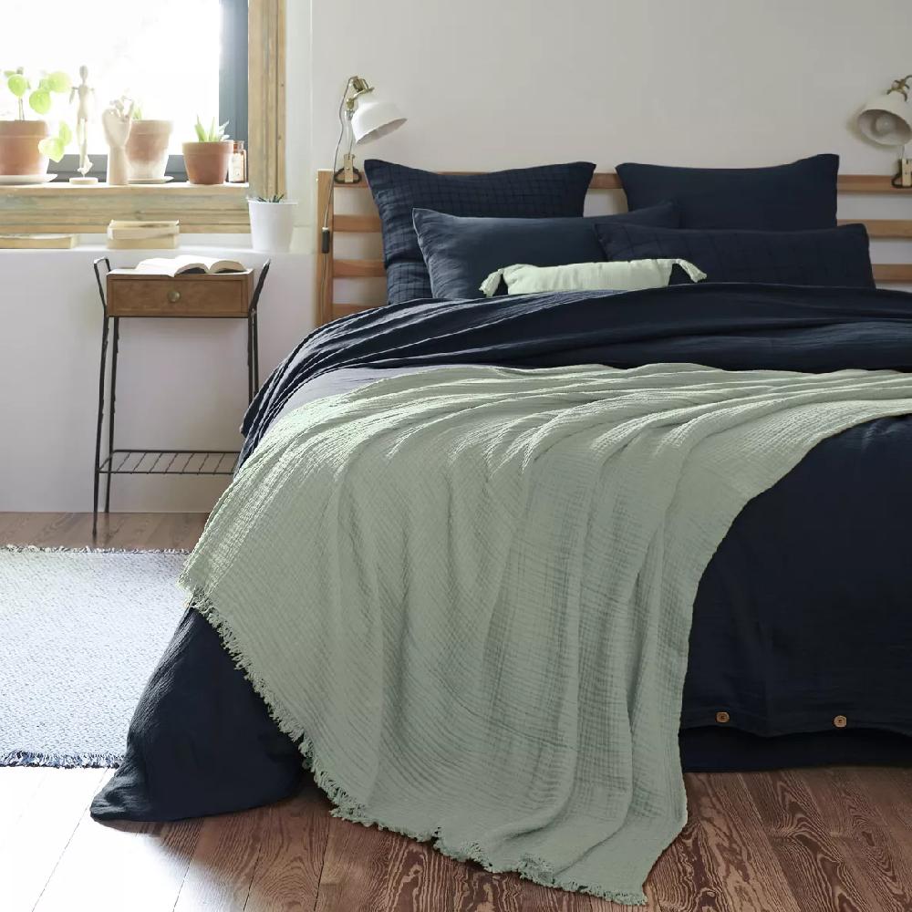 eminza Plaid gaze de coton (180 x 220 cm) Gaïa Vert eucalyptus