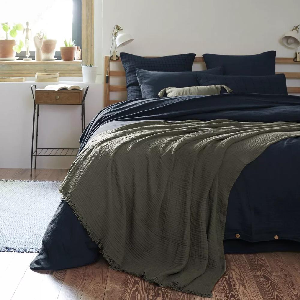 eminza Plaid gaze de coton (180 x 220 cm) Gaïa Vert romarin