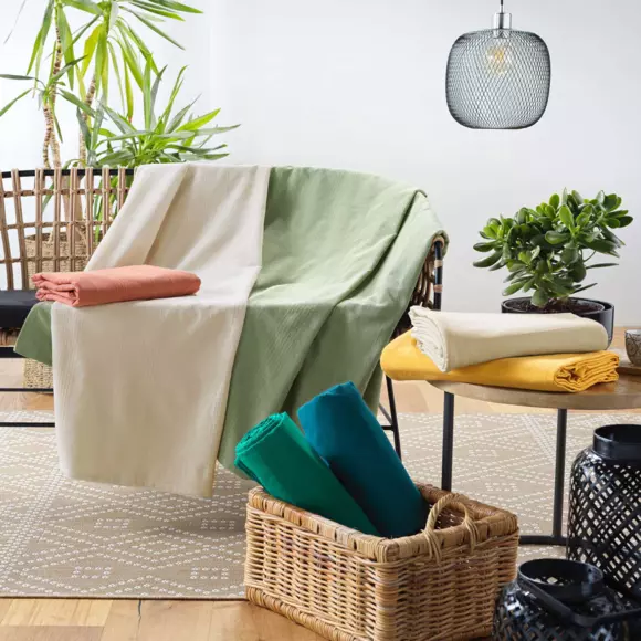 Eminza Plaid Polycoton (220 X 240 Cm) Lucile Vert Sauge