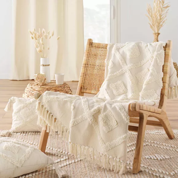 Eminza Plaid Polycoton Tufté (125 X 150 Cm) Inca Beige