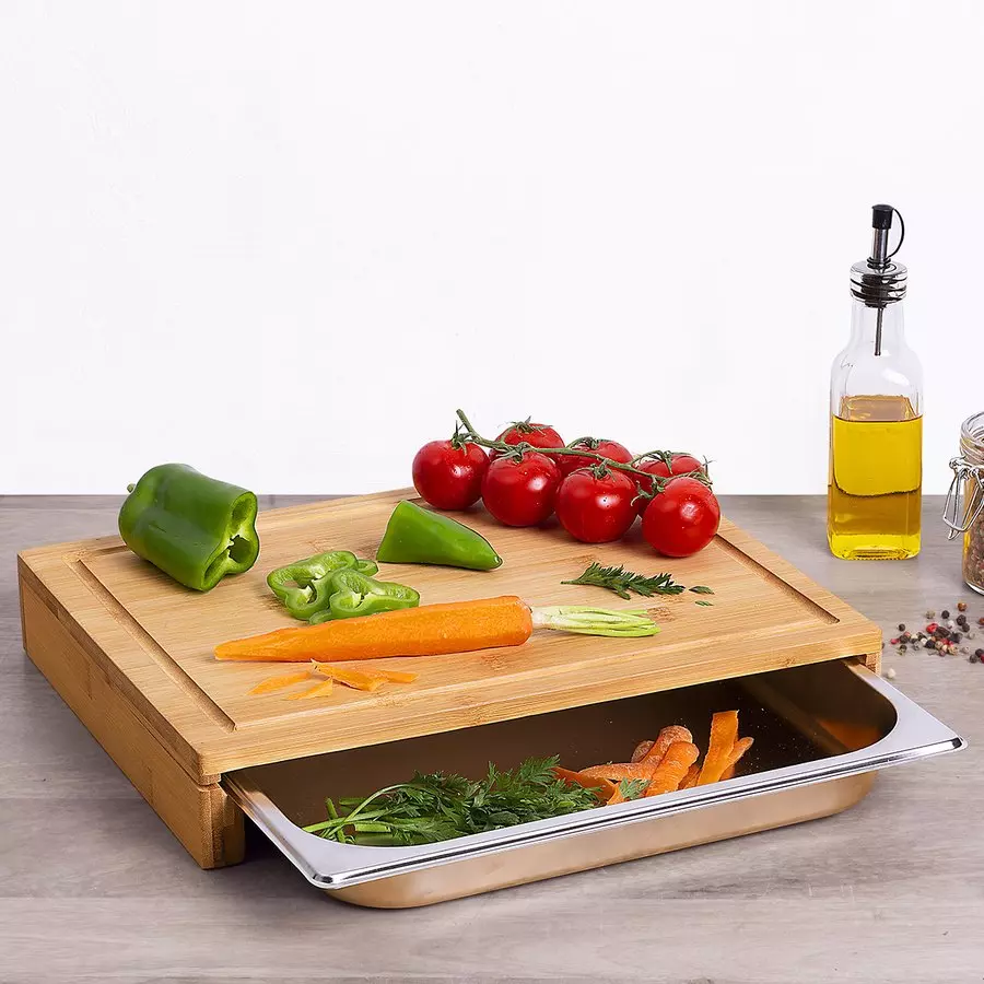 eminza Planche à découper avec bac récupérateur (35 x 28 cm) Bois naturel