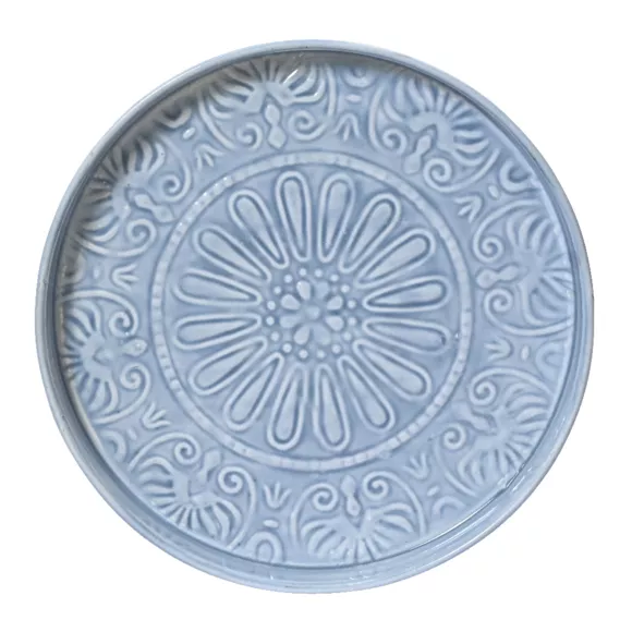 Eminza Plateau Rond Décoratif (D32 Cm) Fleurs D'Ésmée Bleu
