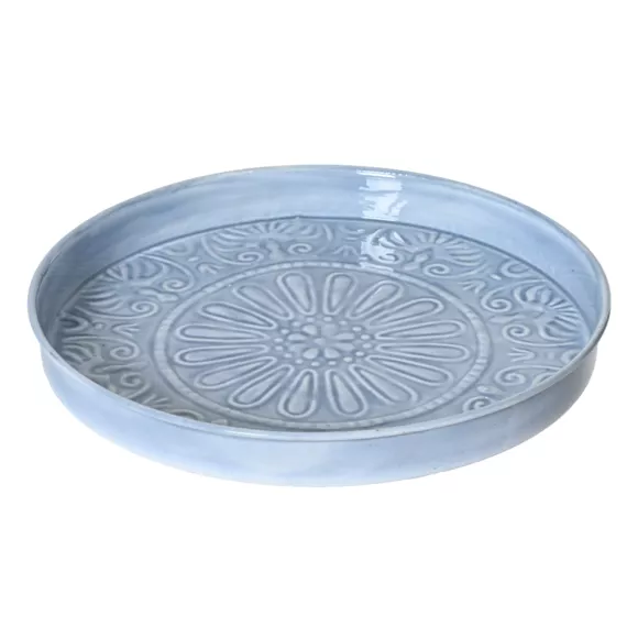 Eminza Plateau Rond Décoratif (D32 Cm) Fleurs D'Ésmée Bleu