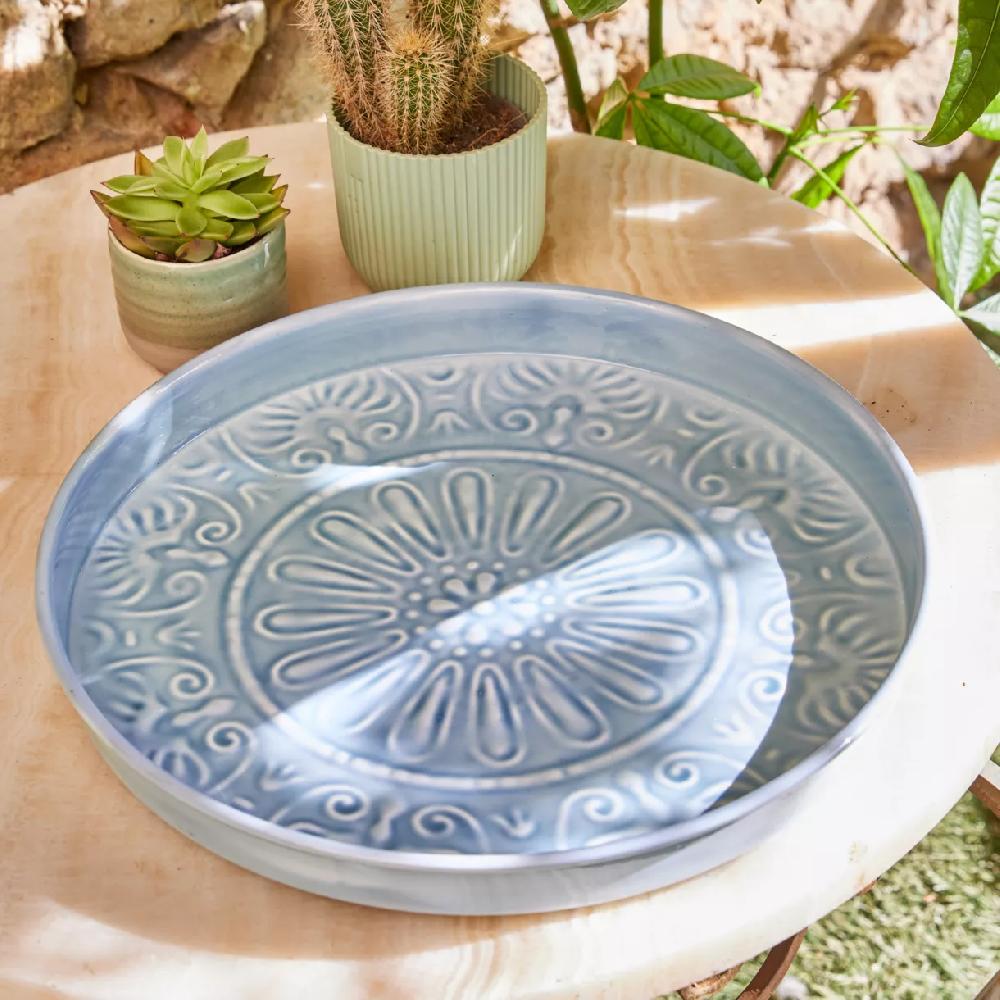 eminza Plateau rond décoratif (D32 cm) Fleurs d'Ésmée Bleu