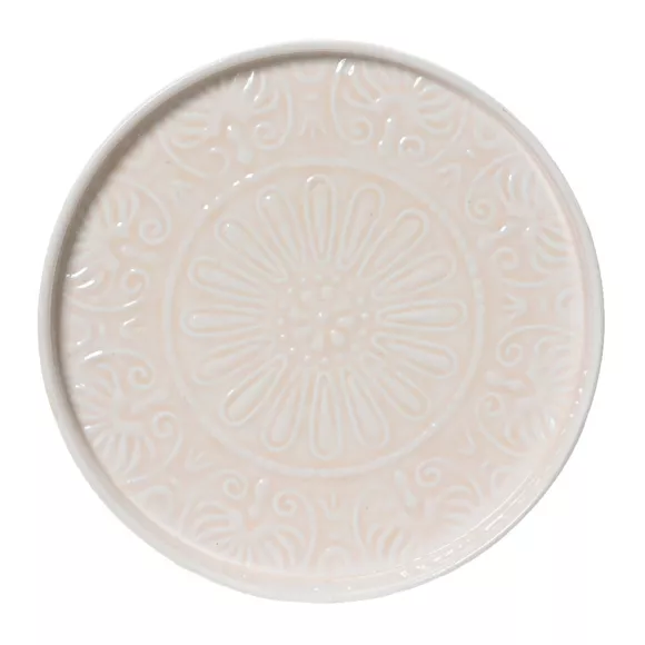 Eminza Plateau Rond Décoratif (D32 Cm) Fleurs D'Ésmée Crème