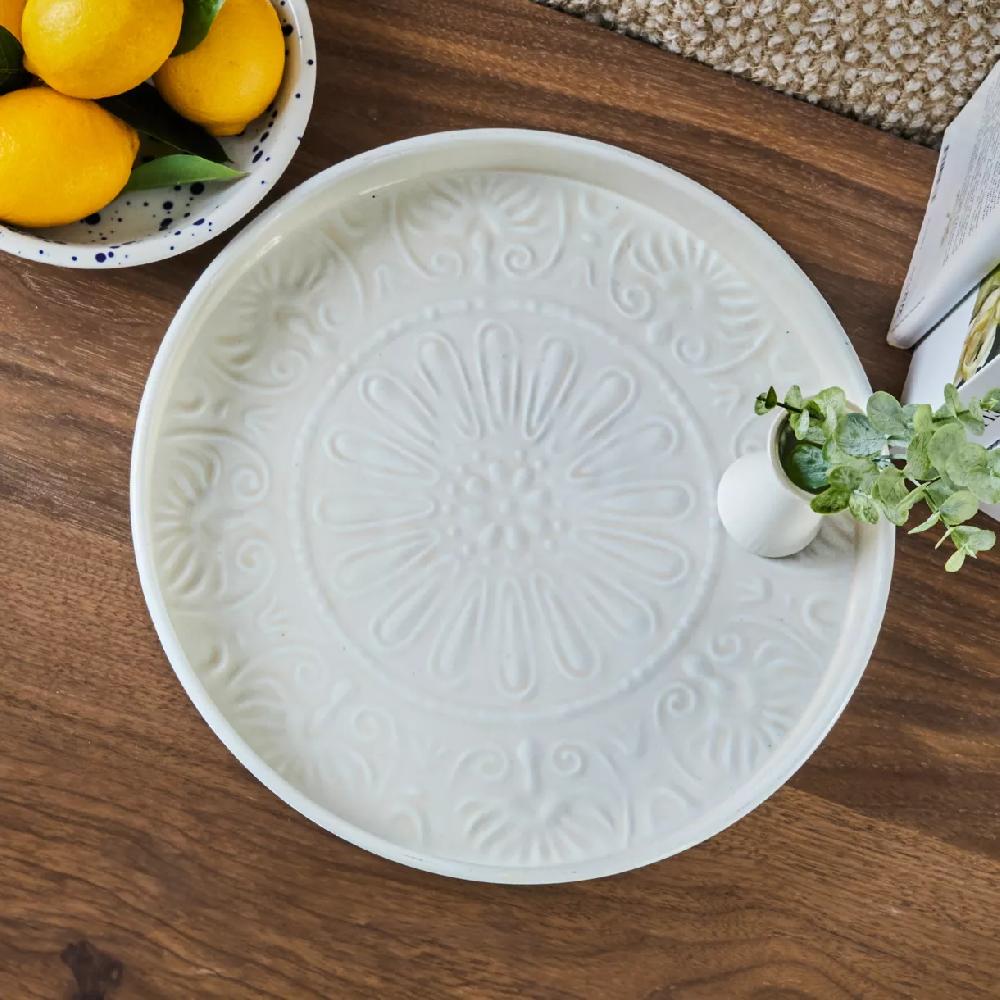 eminza Plateau rond décoratif (D32 cm) Fleurs d'Ésmée Crème