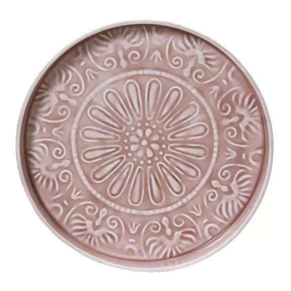Eminza Plateau Rond Décoratif (D32 Cm) Fleurs D'Ésmée Rose Pâle