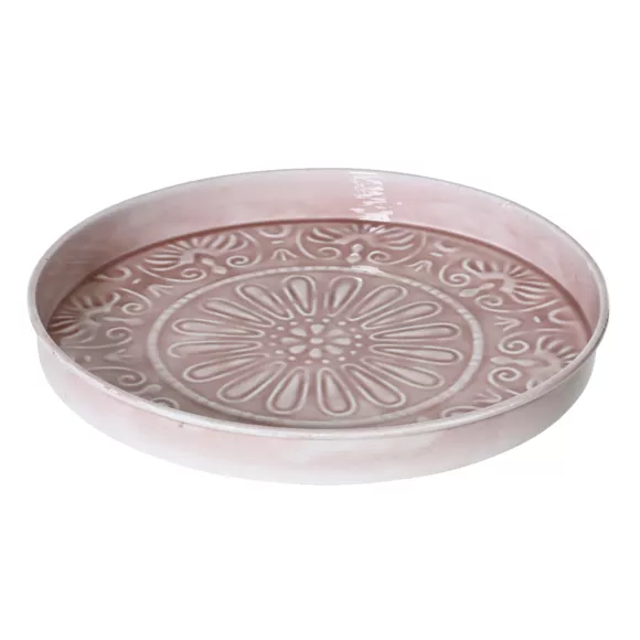 Eminza Plateau Rond Décoratif (D32 Cm) Fleurs D'Ésmée Rose Pâle