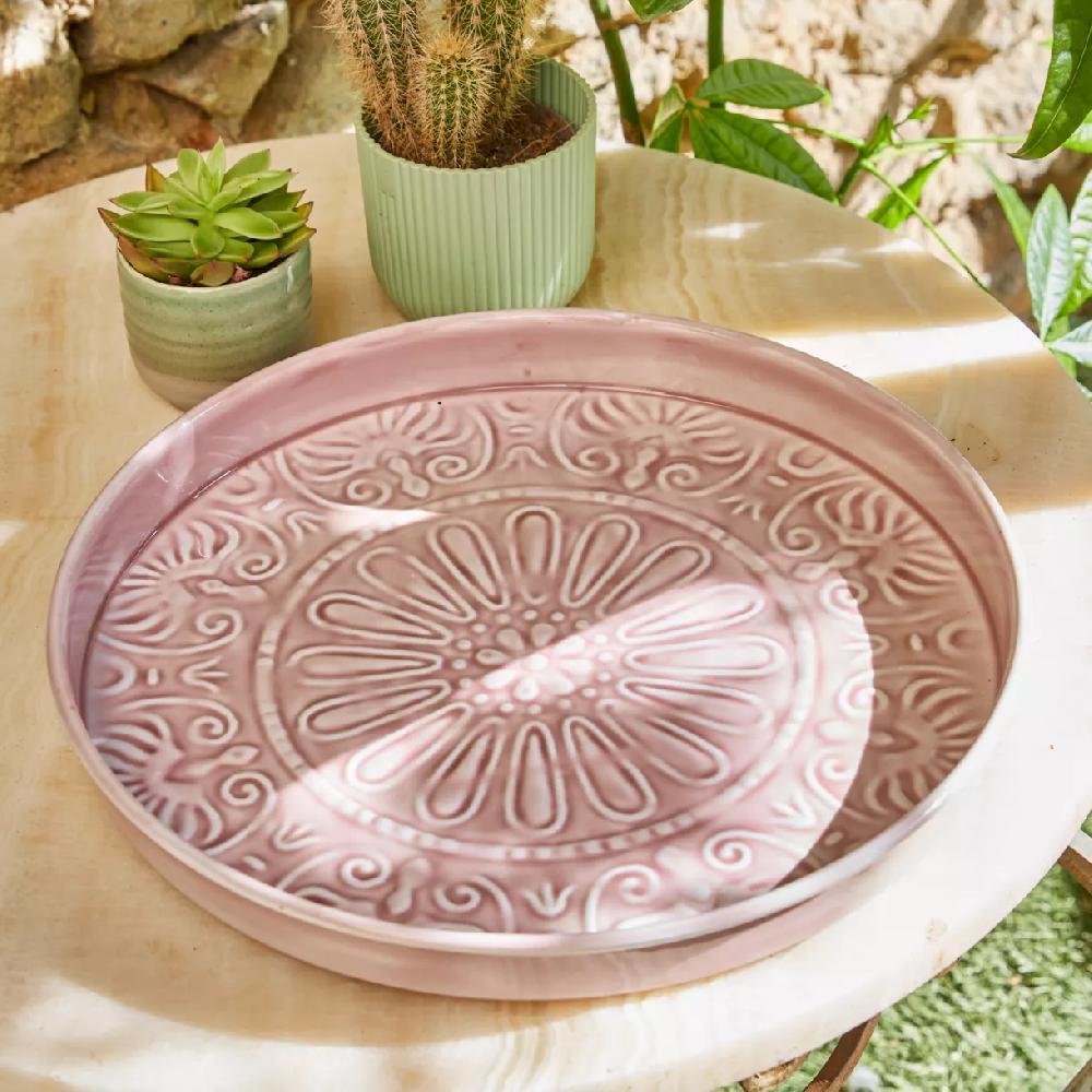 eminza Plateau rond décoratif (D32 cm) Fleurs d'Ésmée Rose pâle