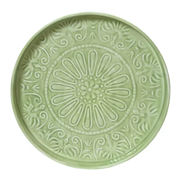 Eminza Plateau Rond Décoratif (D32 Cm) Fleurs D'Ésmée Vert Pomme