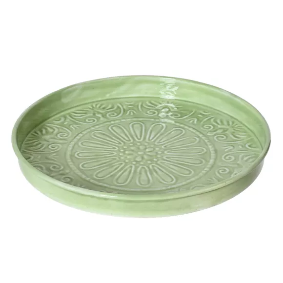 Eminza Plateau Rond Décoratif (D32 Cm) Fleurs D'Ésmée Vert Pomme