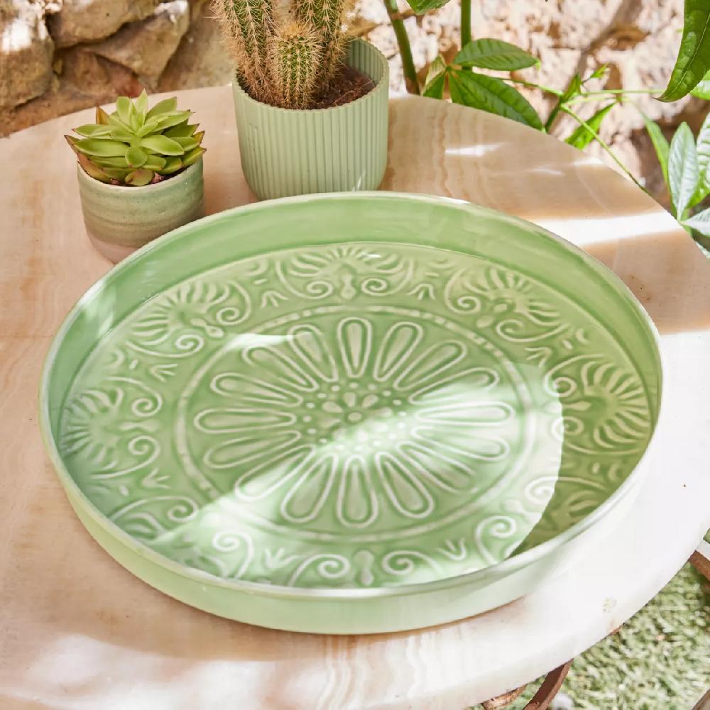 eminza Plateau rond décoratif (D32 cm) Fleurs d'Ésmée Vert pomme