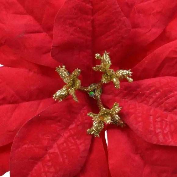 Eminza Poinsettia De Noël Noelie Sur Clip (D16 Cm) Rouge