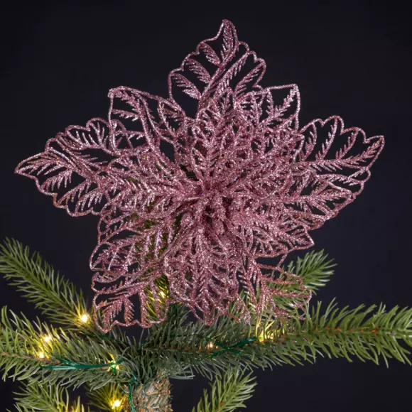 Eminza Poinsettia De Noël Paillettes Sur Clip (D23 Cm) Rose Poudré