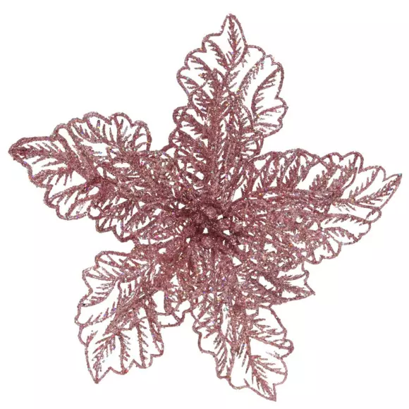 Eminza Poinsettia De Noël Paillettes Sur Clip (D23 Cm) Rose Poudré