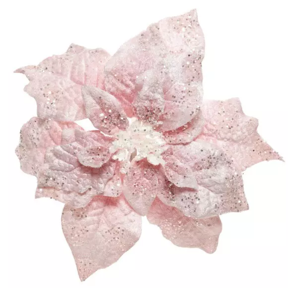 Eminza Poinsettia De Noël Sur Clip (D16 Cm) Rose Poudré