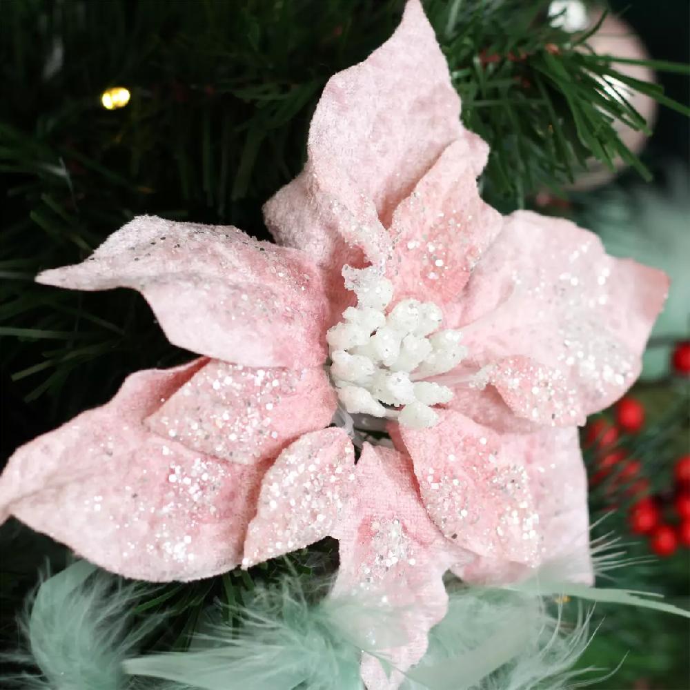 eminza Poinsettia de Noël sur clip (D16 cm) Rose poudré