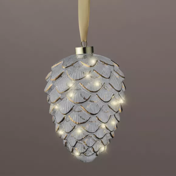 Eminza Pomme De Pin Lumineuse En Verre à Piles 15 LED (H21 Cm) Vintage Or/blanc Chaud