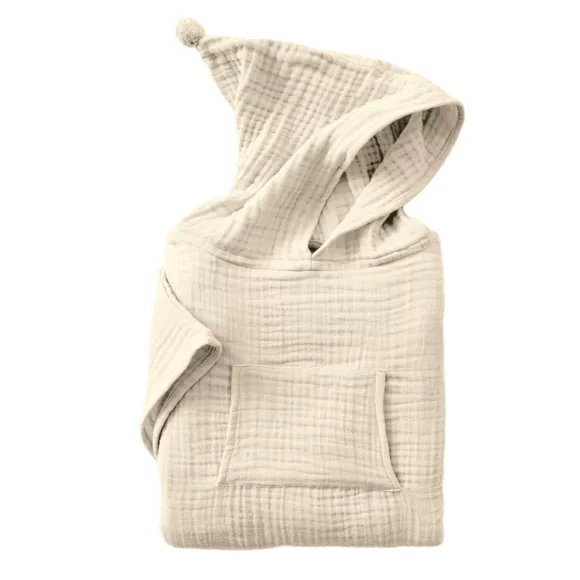 Eminza Poncho De Bain Enfant Gaze De Coton 2/5 Ans Gaïa Beige Pampa