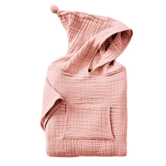 Eminza Poncho De Bain Enfant Gaze De Coton 2/5 Ans Gaïa Rose Pêche