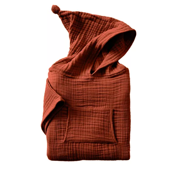 Eminza Poncho De Bain Enfant Gaze De Coton 2/5 Ans Gaïa Terracotta