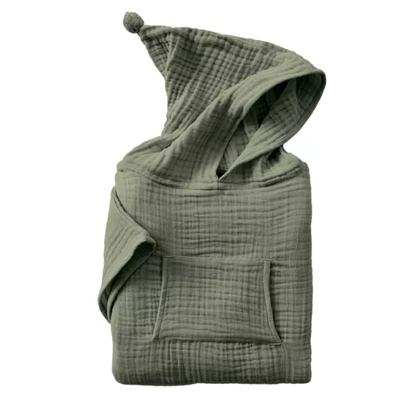Eminza Poncho De Bain Enfant Gaze De Coton 2/5 Ans Gaïa Vert Romarin