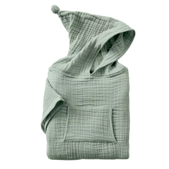 Eminza Poncho De Bain Enfant Gaze De Coton 6/10 Ans Gaïa Vert Eucalyptus