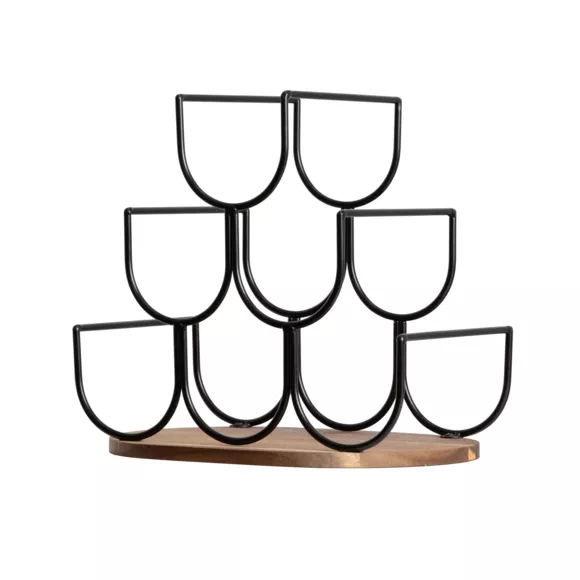 Eminza Porte-bouteilles Bois Et Métal 6 Emplacements (H30 Cm) Théo Noir