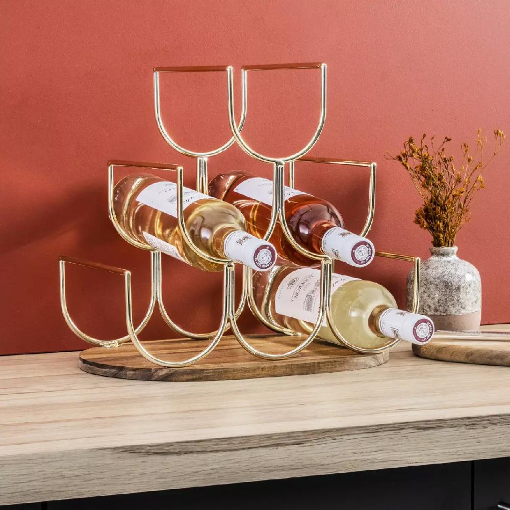 eminza Porte-bouteilles bois et métal 6 emplacements (H30 cm) Théo Or