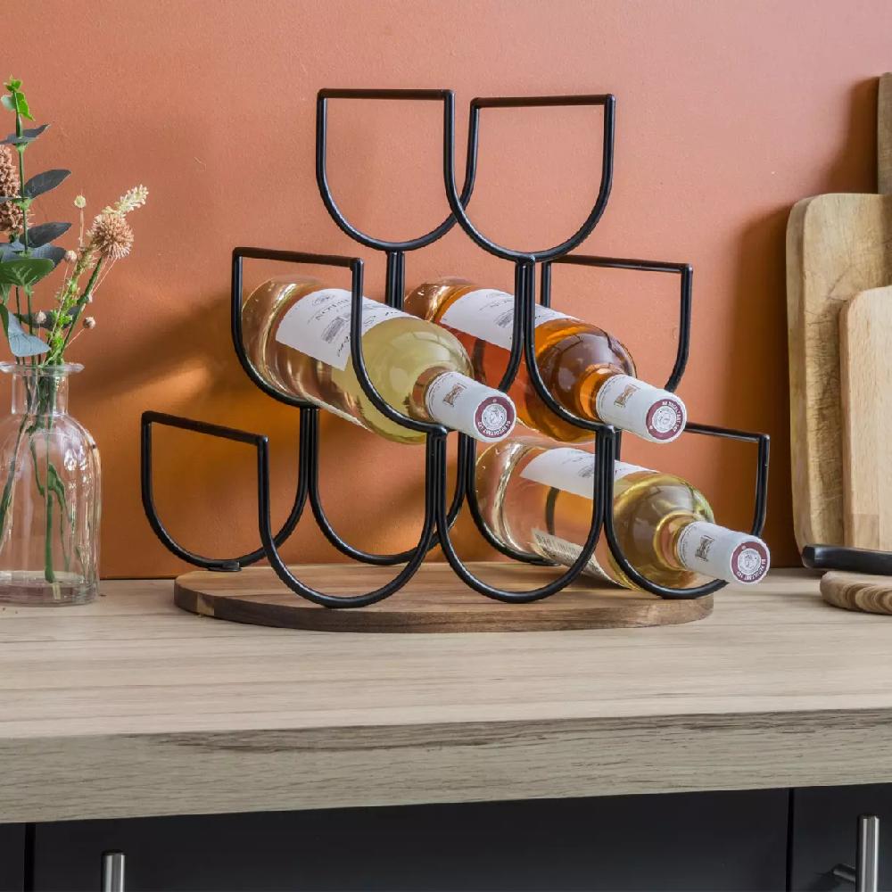 eminza Porte-bouteilles bois et métal 6 emplacements (H30 cm) Théo Noir