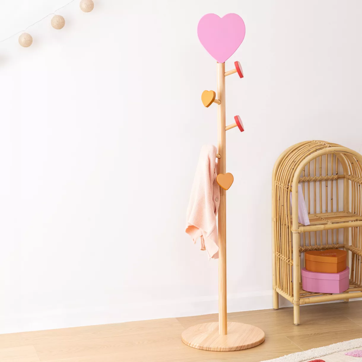 eminza Porte manteau enfant bois (H135 cm) Amour Rose