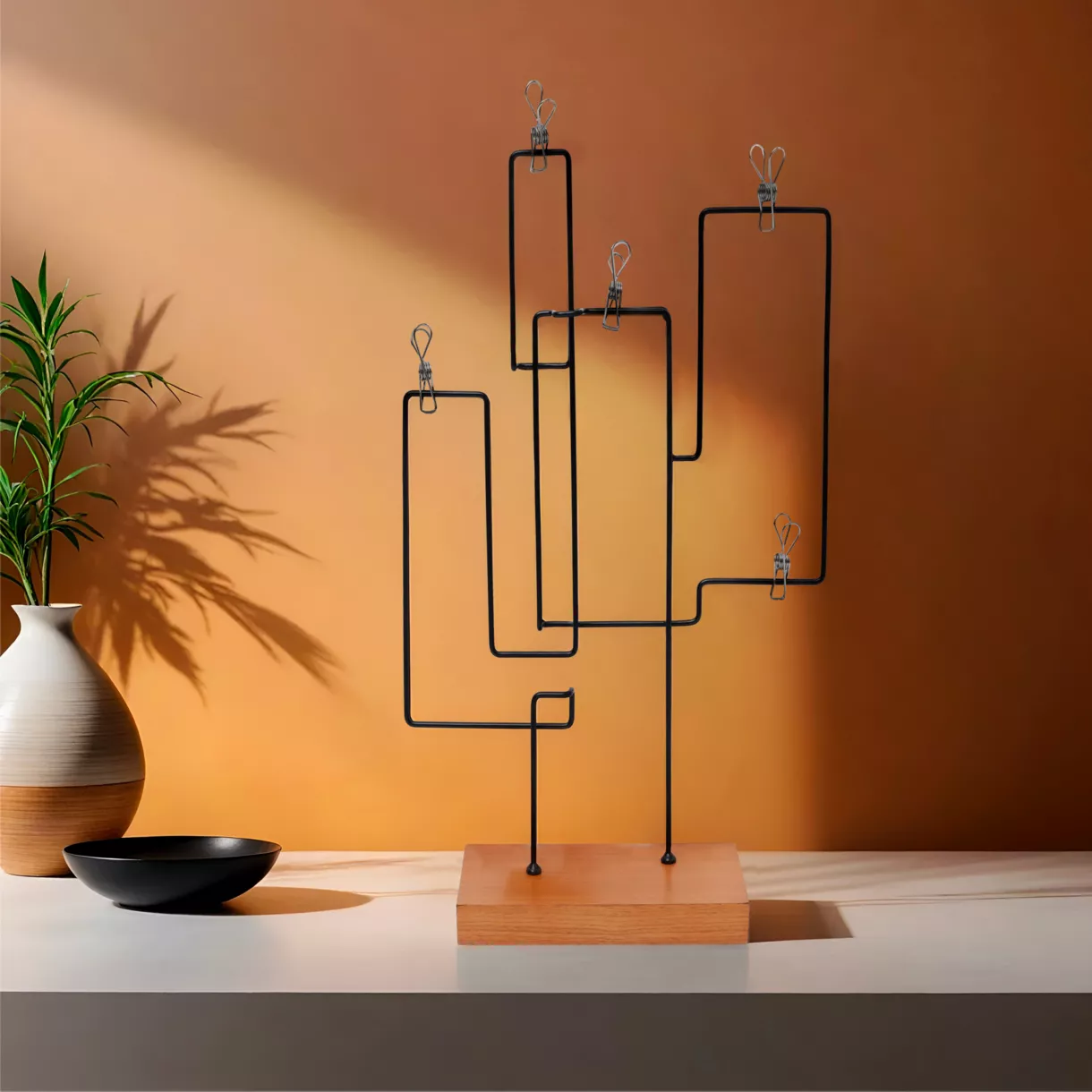 eminza Porte-photo à poser 5 photos (H45 cm) Cactus Noir