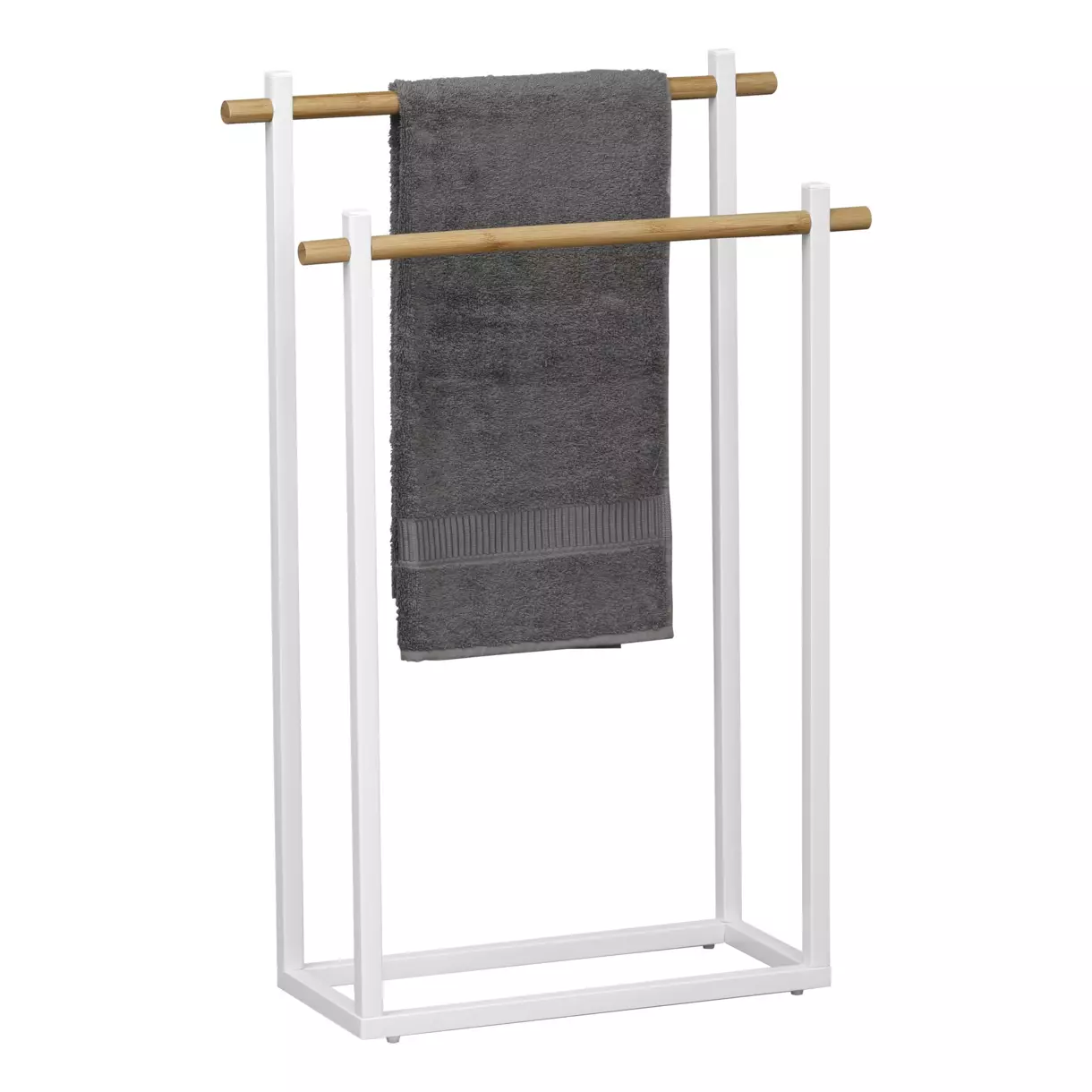 eminza Porte serviette à poser 2 barres (H82 cm) Bambou Blanc