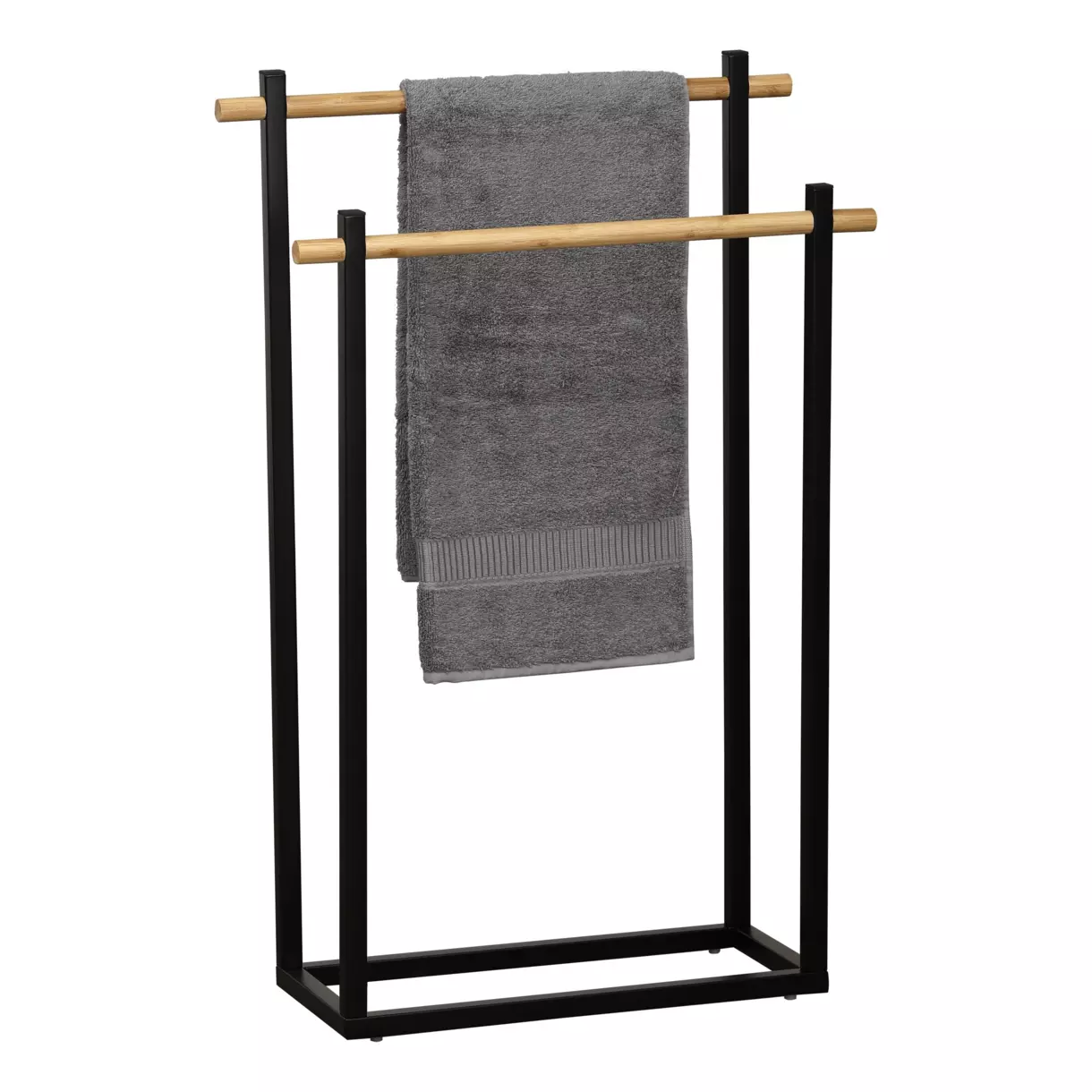 eminza Porte serviette à poser 2 barres (H82 cm) Bambou Noir