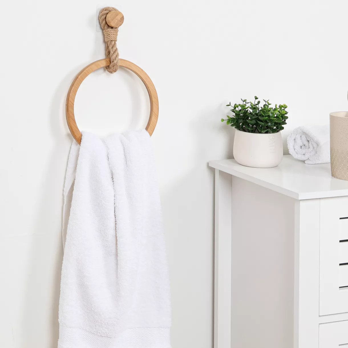 eminza Porte serviette adhésif arrondi (D21 cm) Corde Naturel