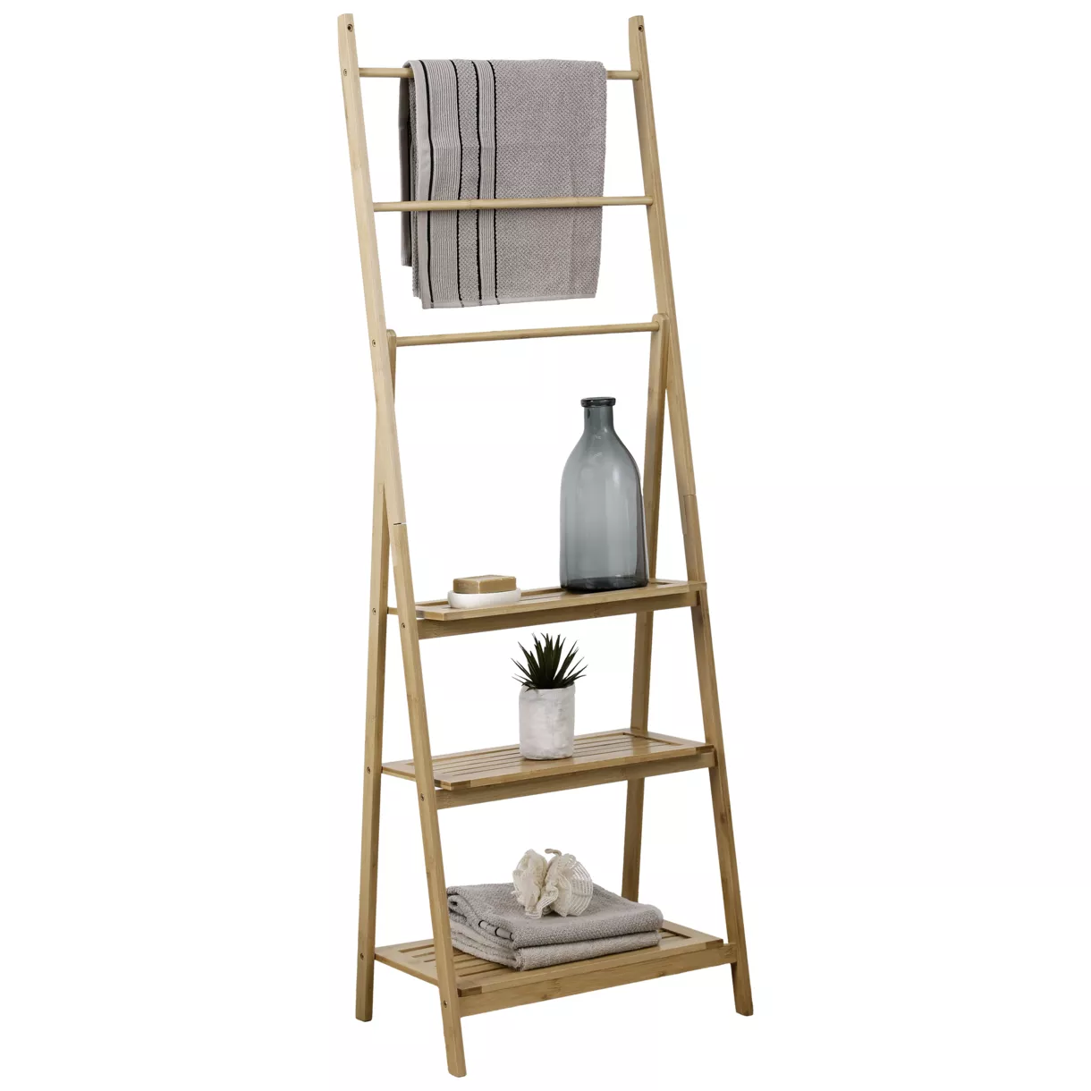 eminza Porte serviette avec tablette de rangement bambou (H152 cm) Bali