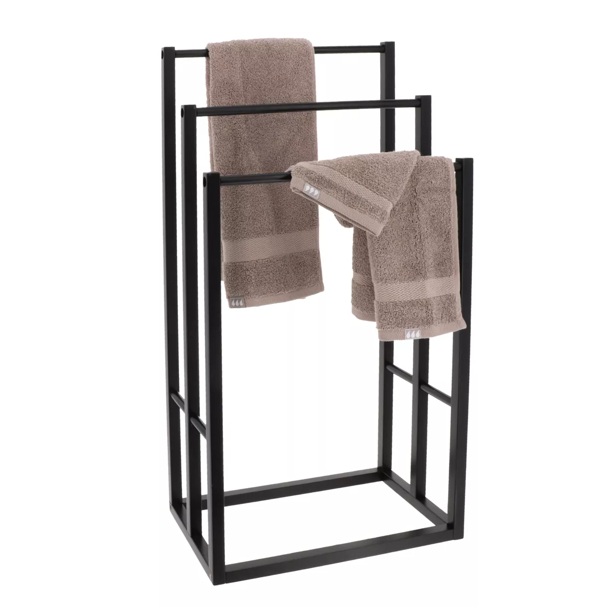 eminza Porte serviette en bambou 3 niveaux (H82 cm) Japandi Noir