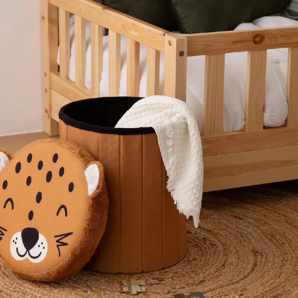 eminza Pouf coffre pliant enfant (H38 cm) Léopard Marron