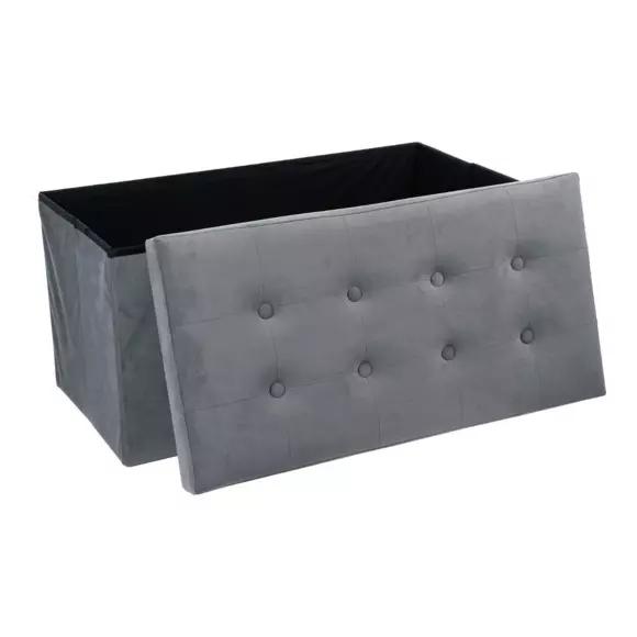Eminza Pouf De Rangement Double Lysandre Velours Gris