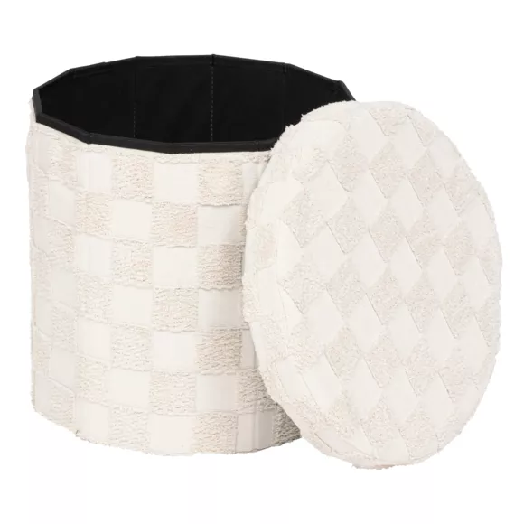Eminza Pouf De Rangement Pliant Rond Tufté (H38 Cm) Pasti Blanc