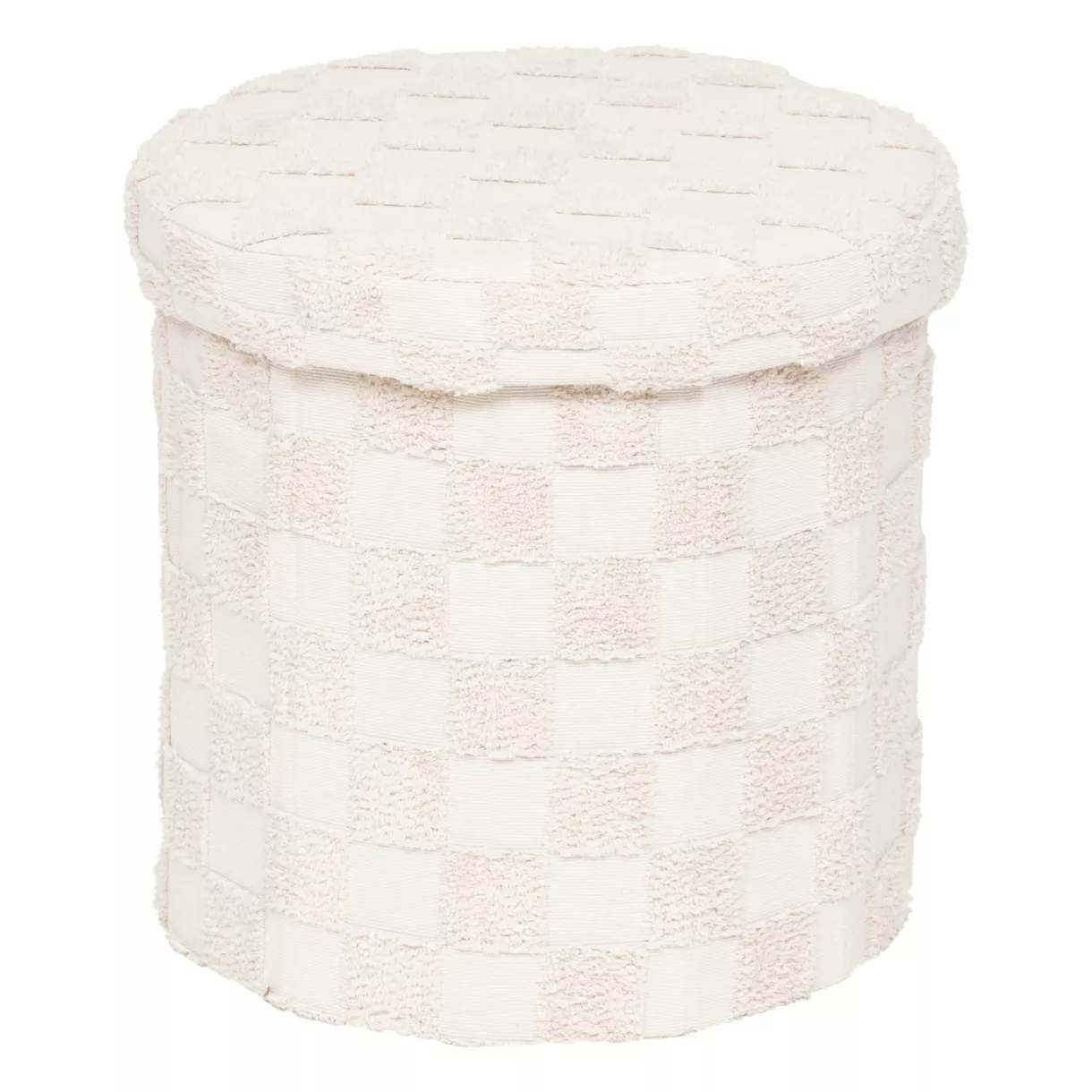 eminza Pouf de rangement pliant rond tufté (H38 cm) Pasti Blanc