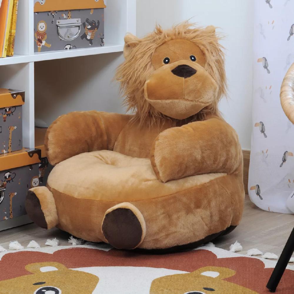 eminza Pouf peluche lion enfant (45 cm) Zimba Marron camel