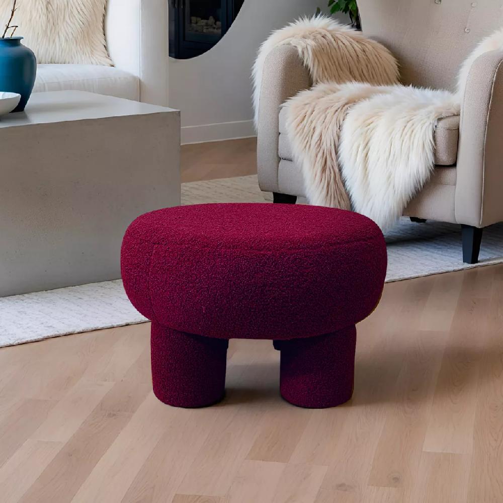eminza Pouf rond bouclette (D51 cm) Jade Rouge cerise